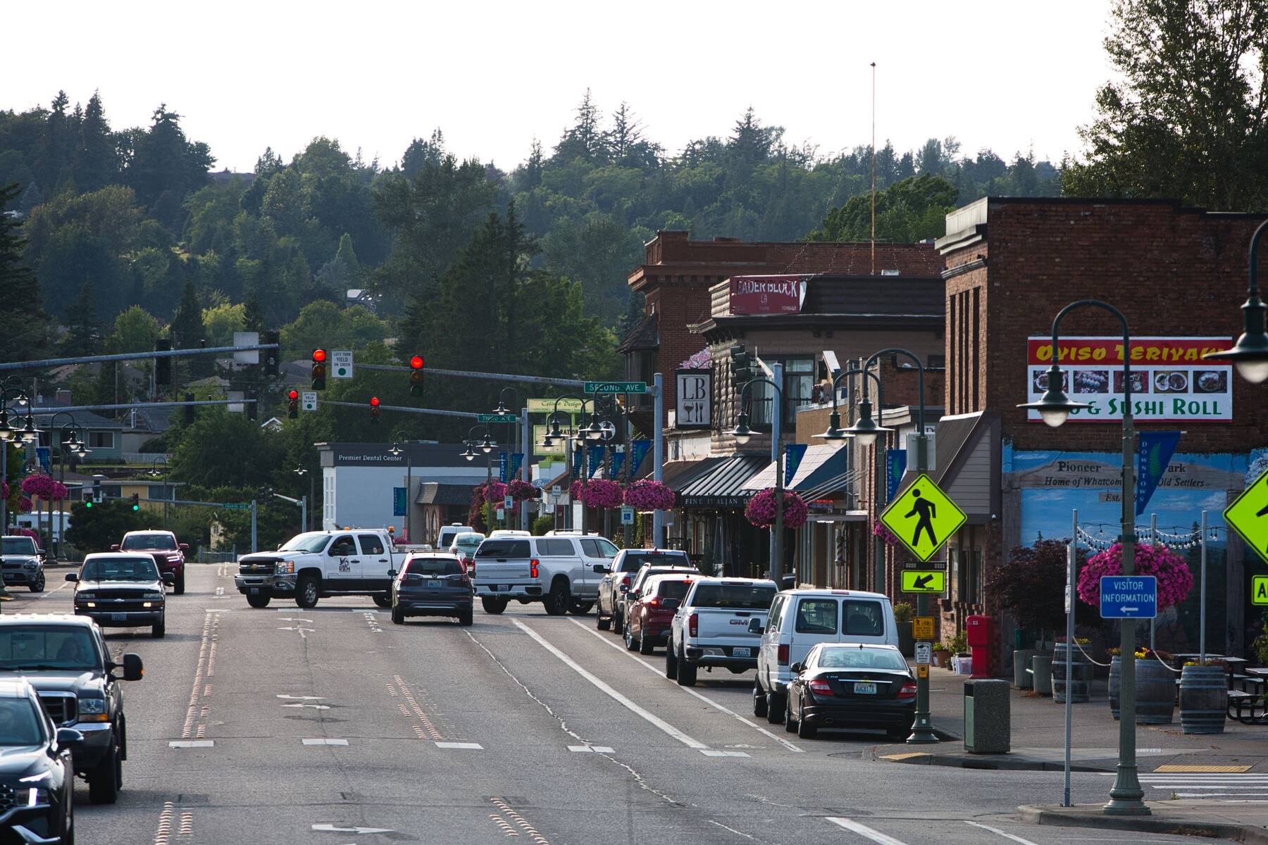 Row of small-town storefronts available for retail use